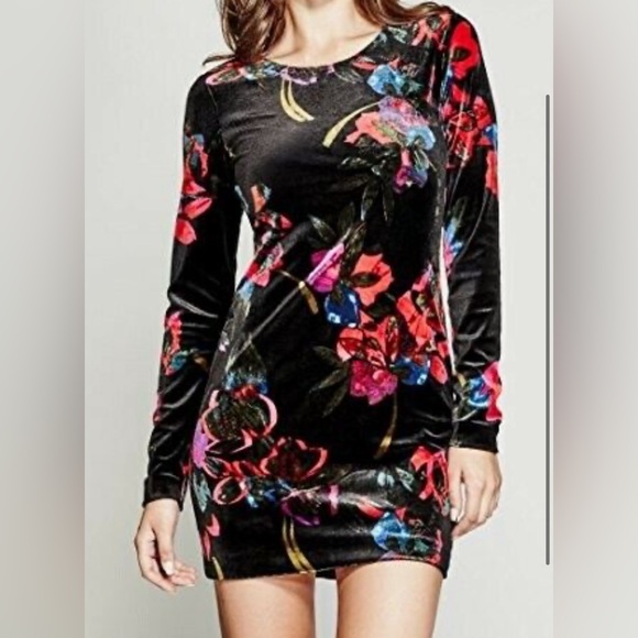 Marciano Nocturnal Floral Stretchy Velvet Mini Dress sz S - Picture 14 of 16